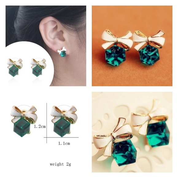 NEW💙💎GREEN💚WHITE💛GOLDEN🎀BOW CRYSTAL STUDS💎💙 - Picture 7 of 8